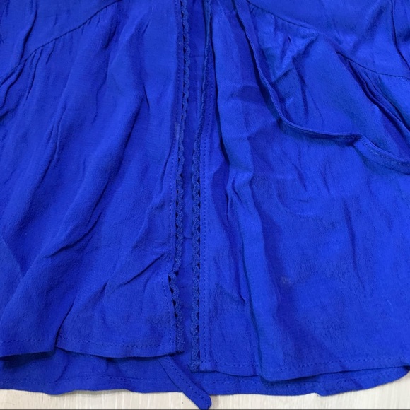 Forever 21 Royal Blue Embroidered Tie Front Top L - Picture 4 of 9